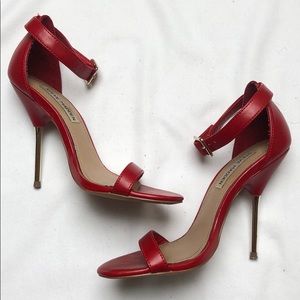 Red strappy open heels